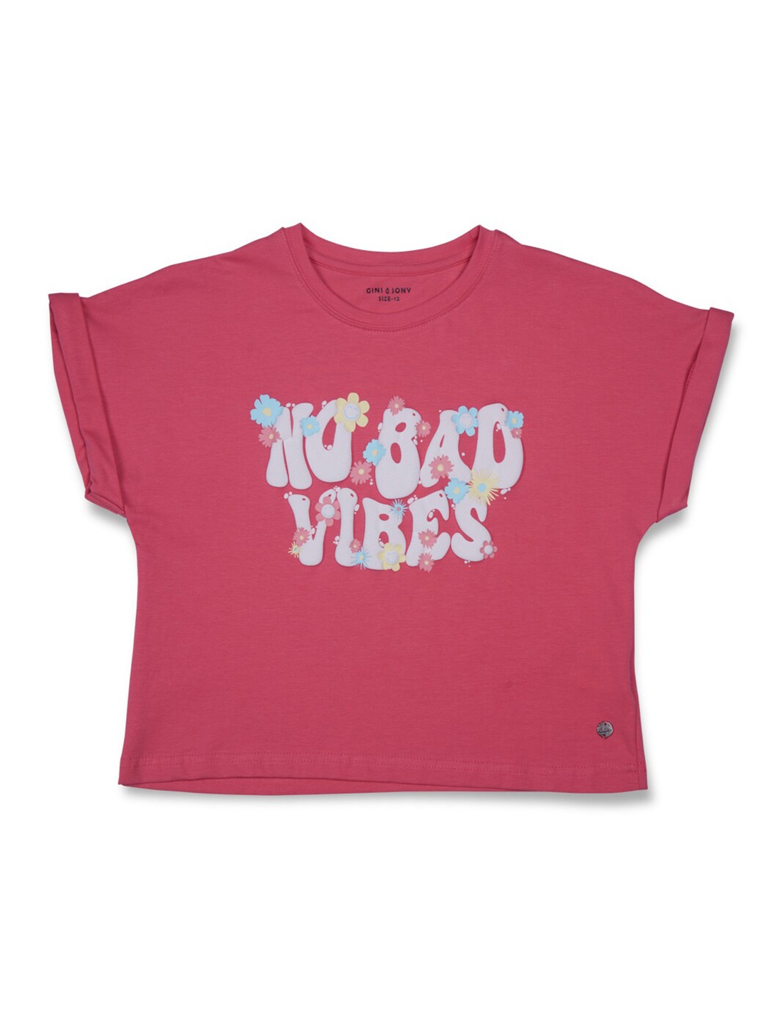 

Gini and Jony Girls Typography Printed Cotton Regular Top, Pink