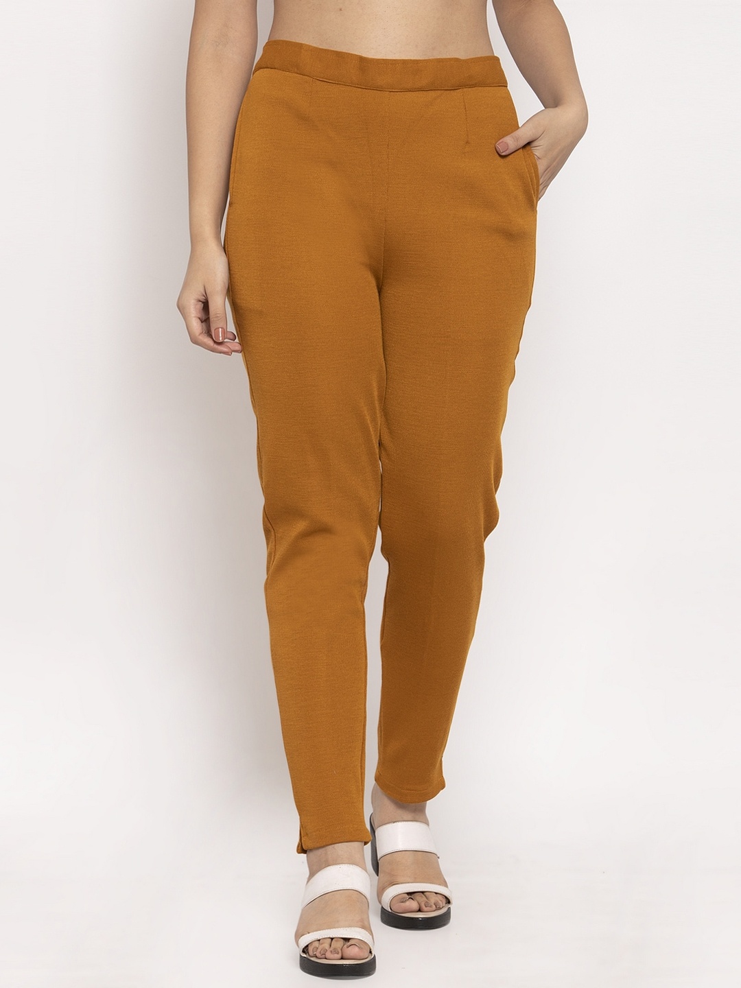 

Trend Level Women Mid Rise Relaxed Straight Leg Easy Wash Wool Trousers, Mustard