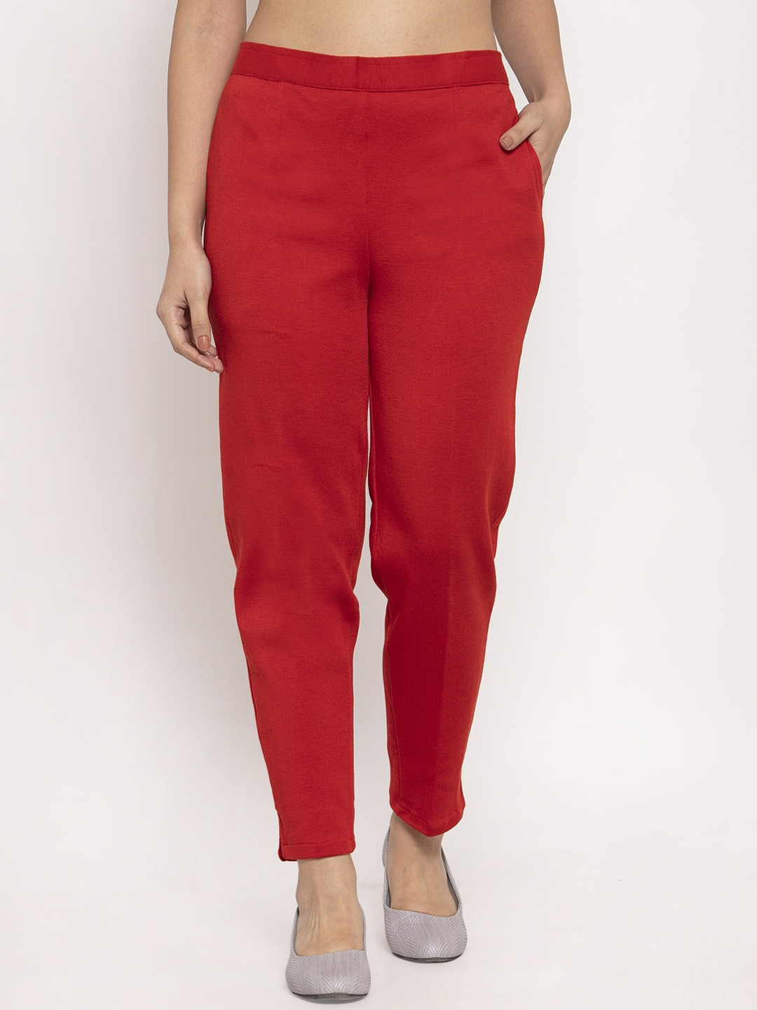 

Trend Level Women Mid Rise Relaxed Straight Leg Easy Wash Wool Trousers, Red
