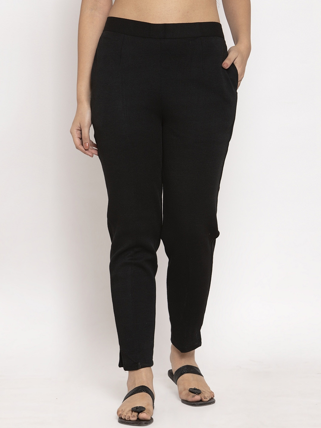 

Trend Level Women Relaxed Straight Leg Easy Wash Woollen Trousers, Black