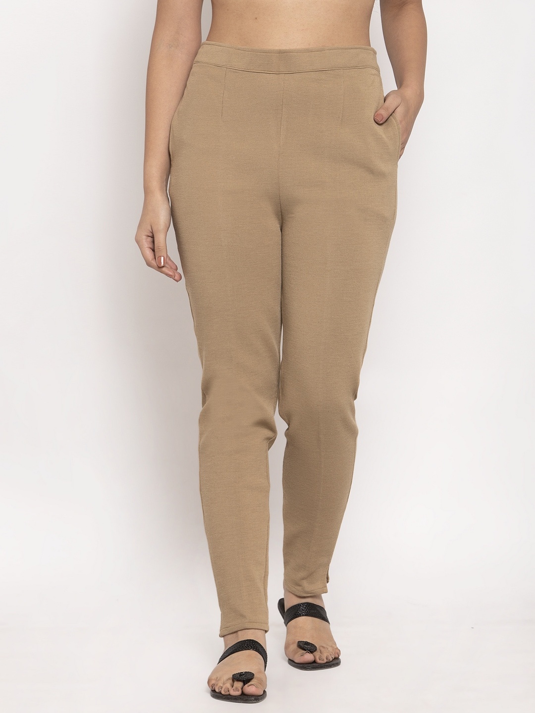 

Trend Level Women Relaxed Straight Leg Easy Wash Woollen Trousers, Beige