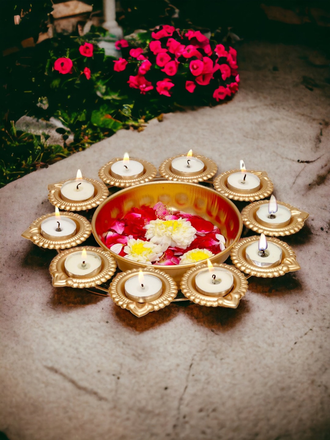

DULI Brown Textured Metal Diyas, Gold