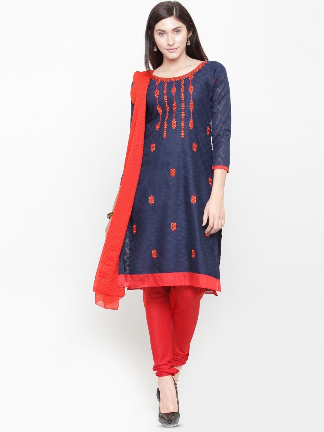 

DIVASTRI Embroidered Unstitched Dress Material, Navy blue