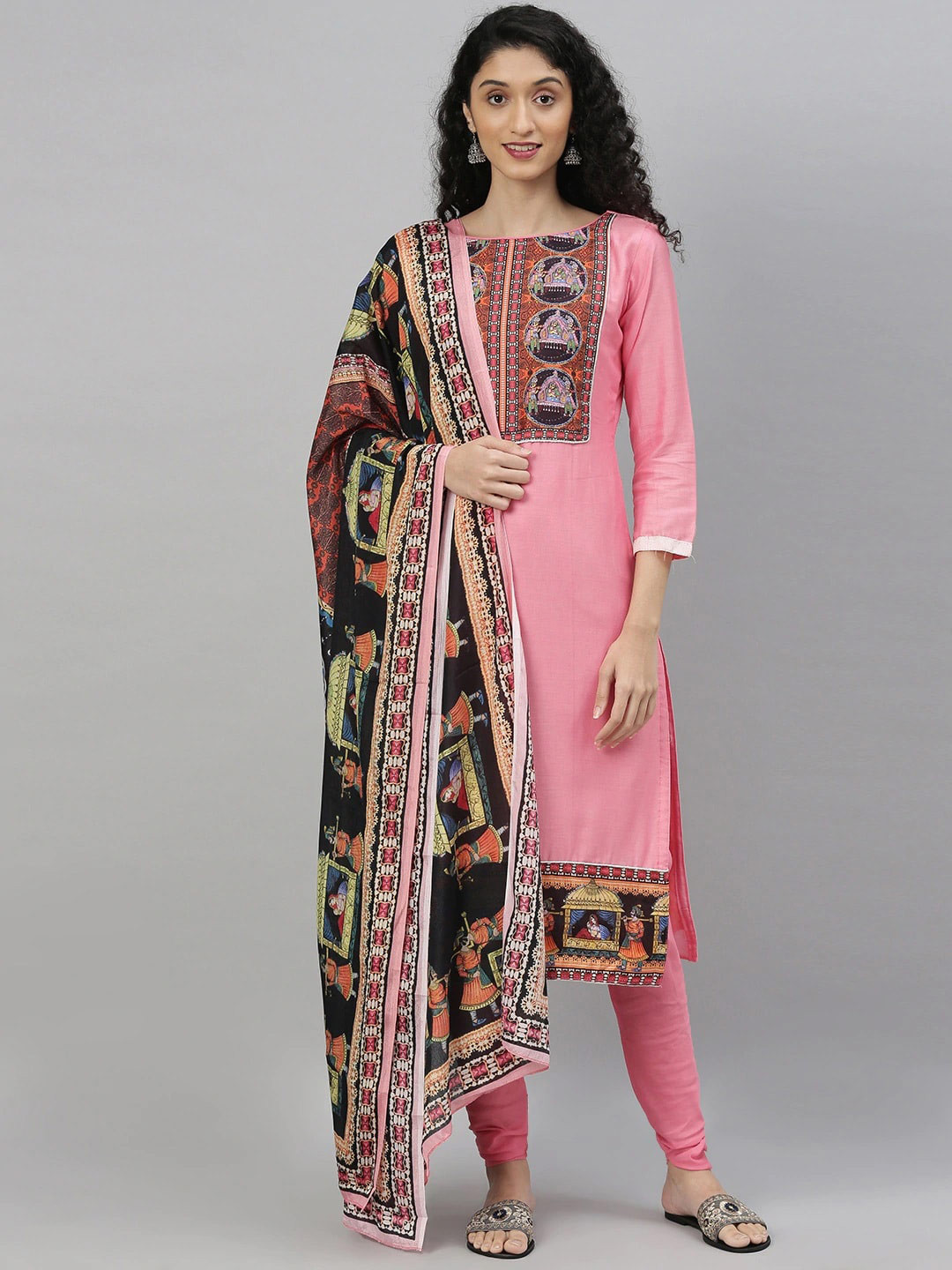 

DIVASTRI Embroidered Unstitched Dress Material, Pink