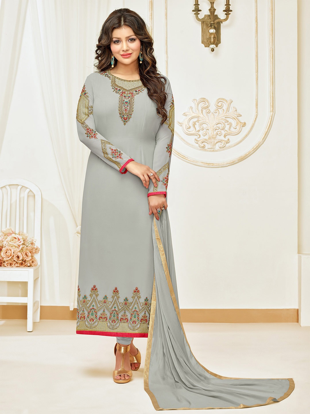 

DIVASTRI Embroidered Unstitched Dress Material, Grey