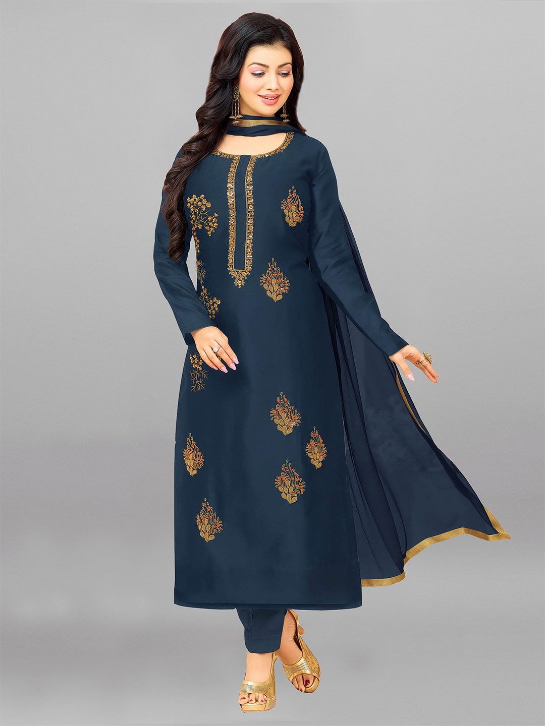 

DIVASTRI Embroidered Unstitched Dress Material, Navy blue