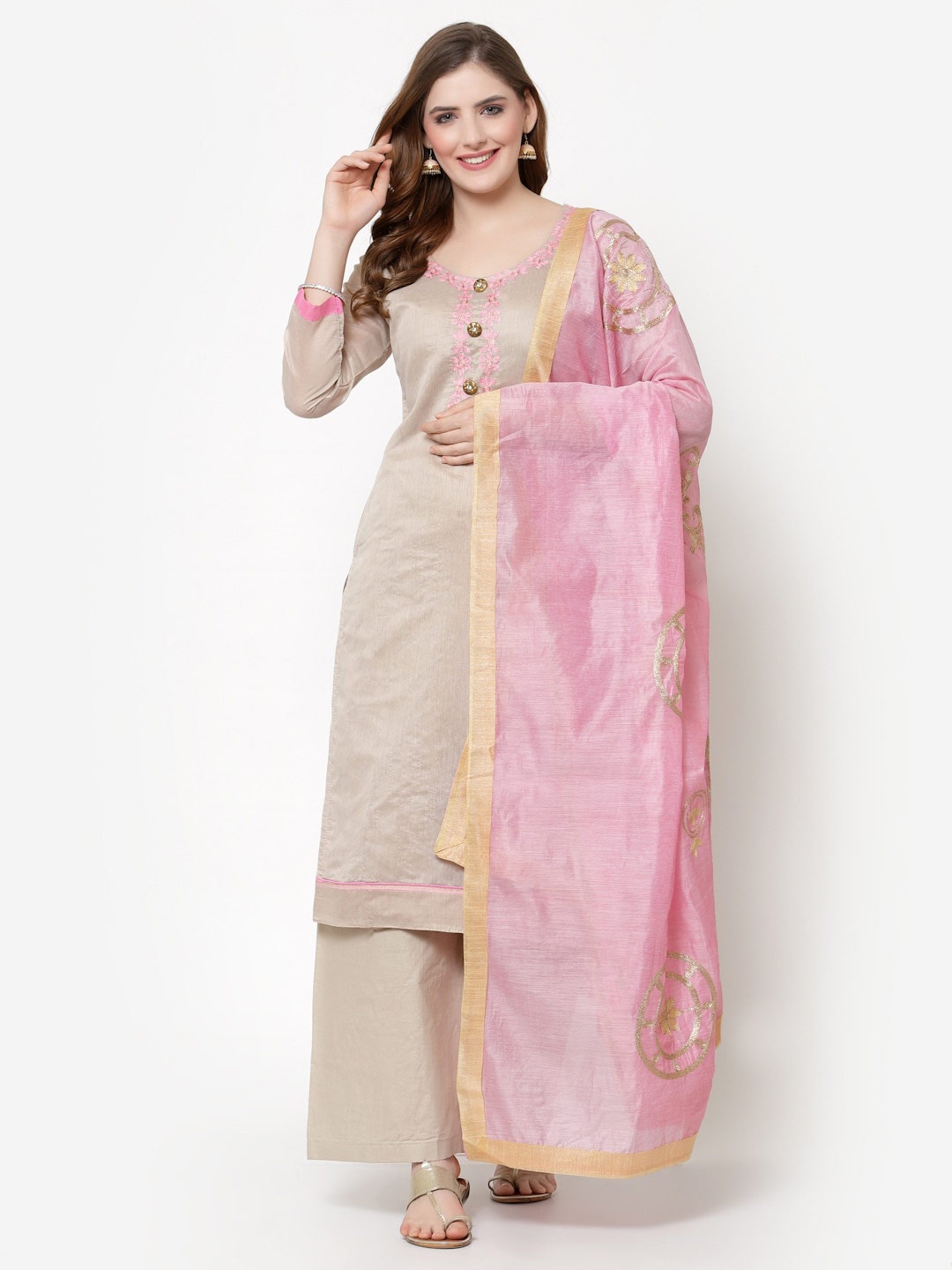 

DIVASTRI Embroidered Unstitched Dress Material, Beige
