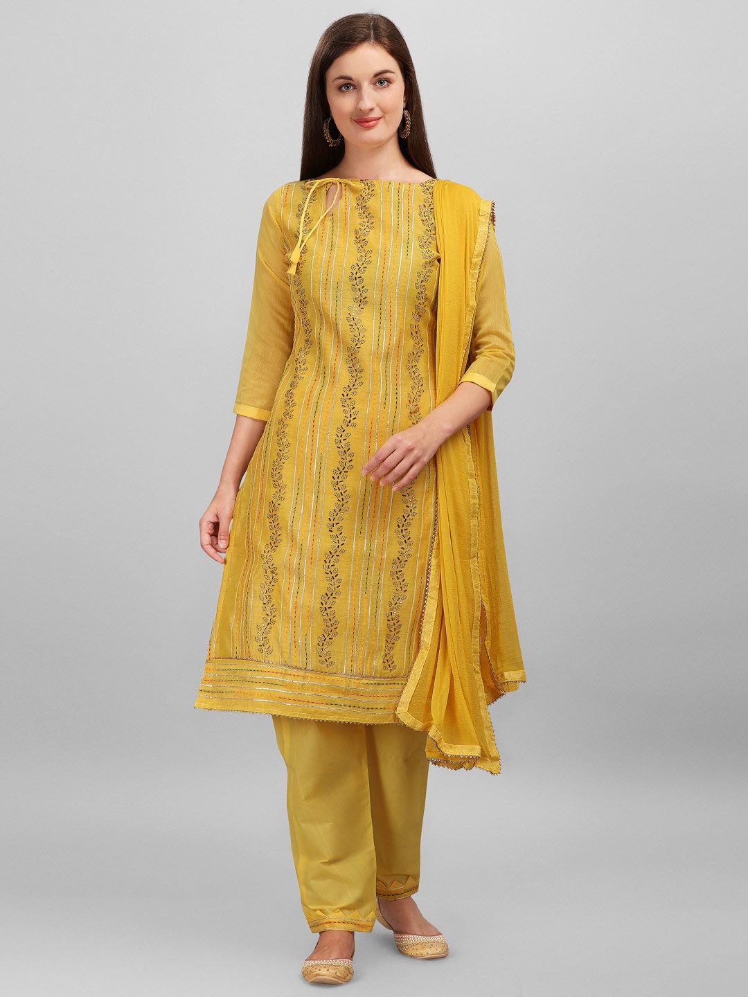 

DIVASTRI Floral Embroidered Unstitched Dress Material, Yellow