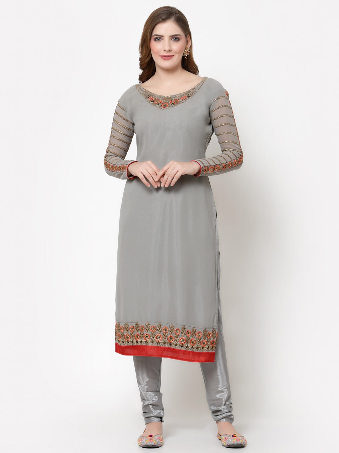 

DIVASTRI Floral Embroidered Unstitched Dress Material, Grey