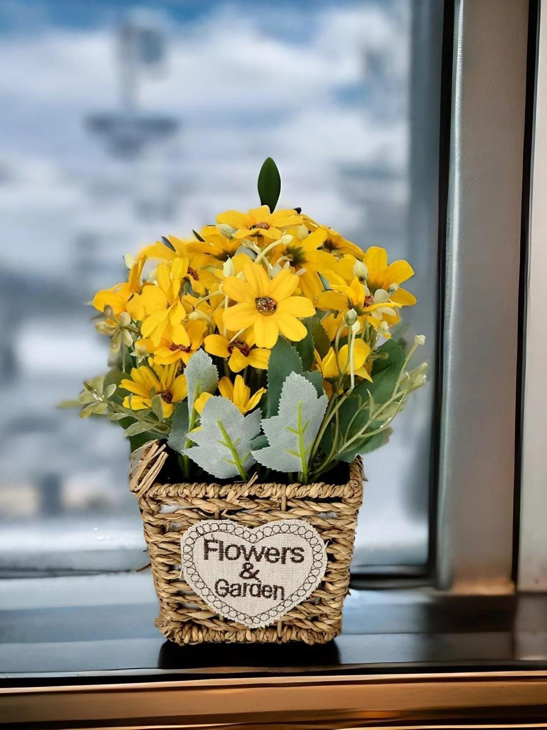 

Athome by Nilkamal Yellow & Green Daisy Artificial Flower Basket Potted Plant