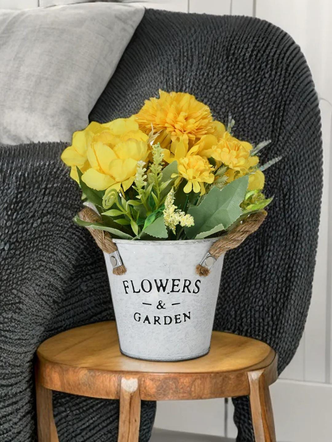 

Athome by Nilkamal Yellow & Green Artificial Flower Plant with Metal Pot
