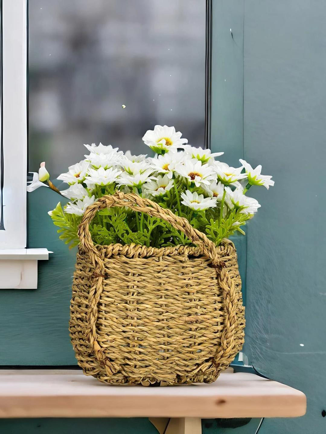 

Athome by Nilkamal White & Green Daisy Artificial Flower Basket Potted Plant