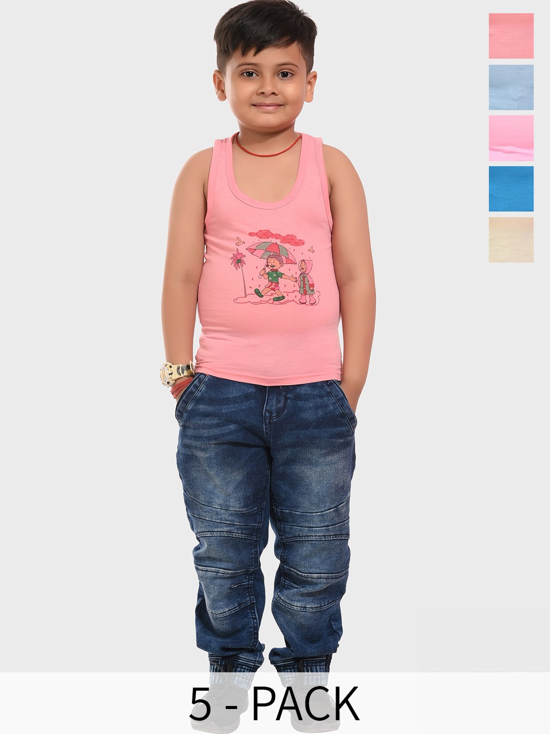 

BAESD Boys Pack Of 5 Printed Cotton Innerwear Vests, Blue