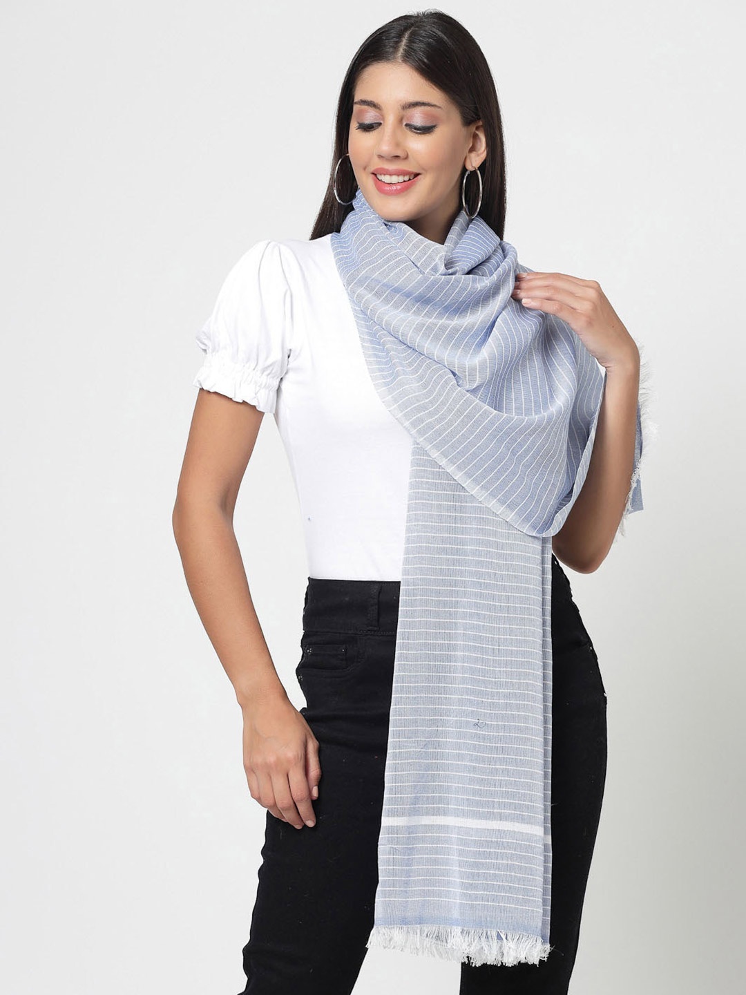 

Arrabi Women Striped Cotton Stole, Blue