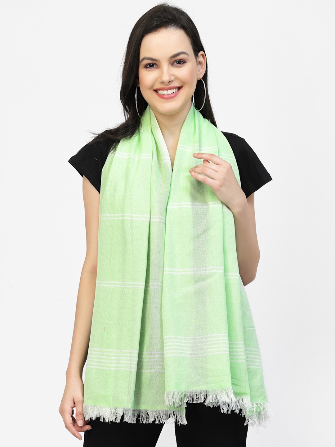

Arrabi Women Striped Cotton Stole, Green
