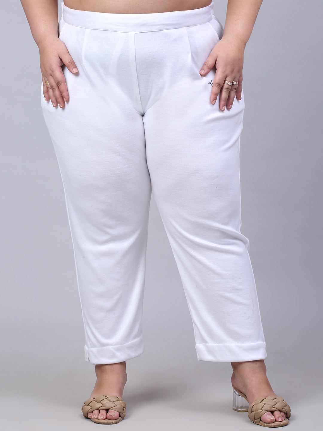 

Trend Level Women Plus Size Relaxed Straight Leg Easy Wash Woollen Trousers, White