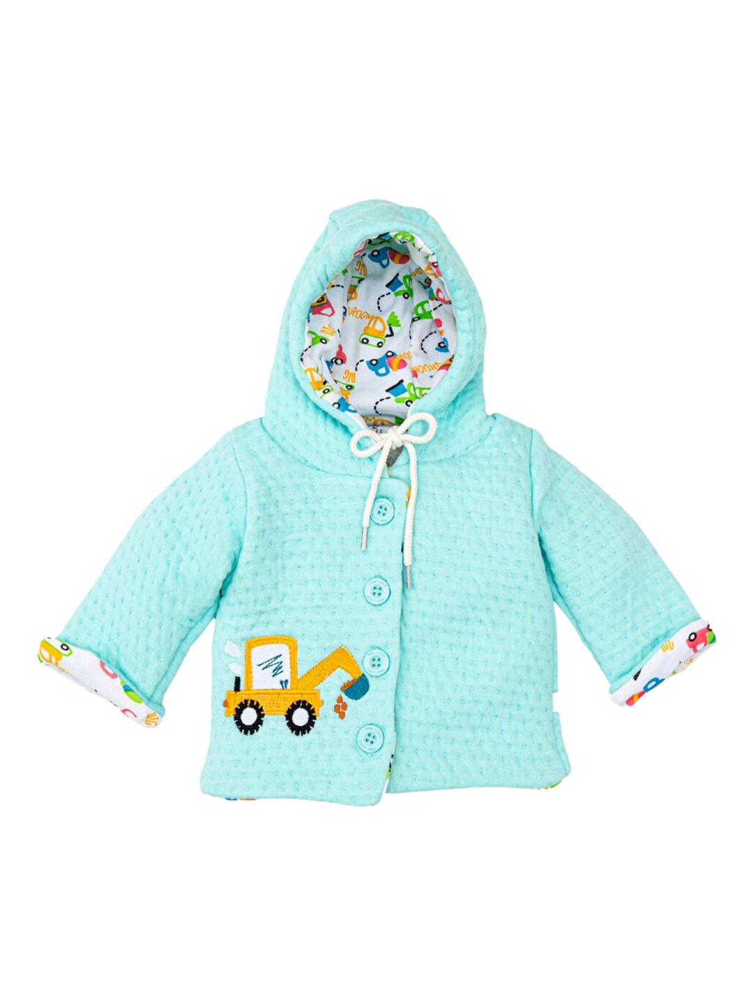 

Dear Little Infants Kids Hooded Cable Knit Self Design Cotton Cardigan Sweater, Green