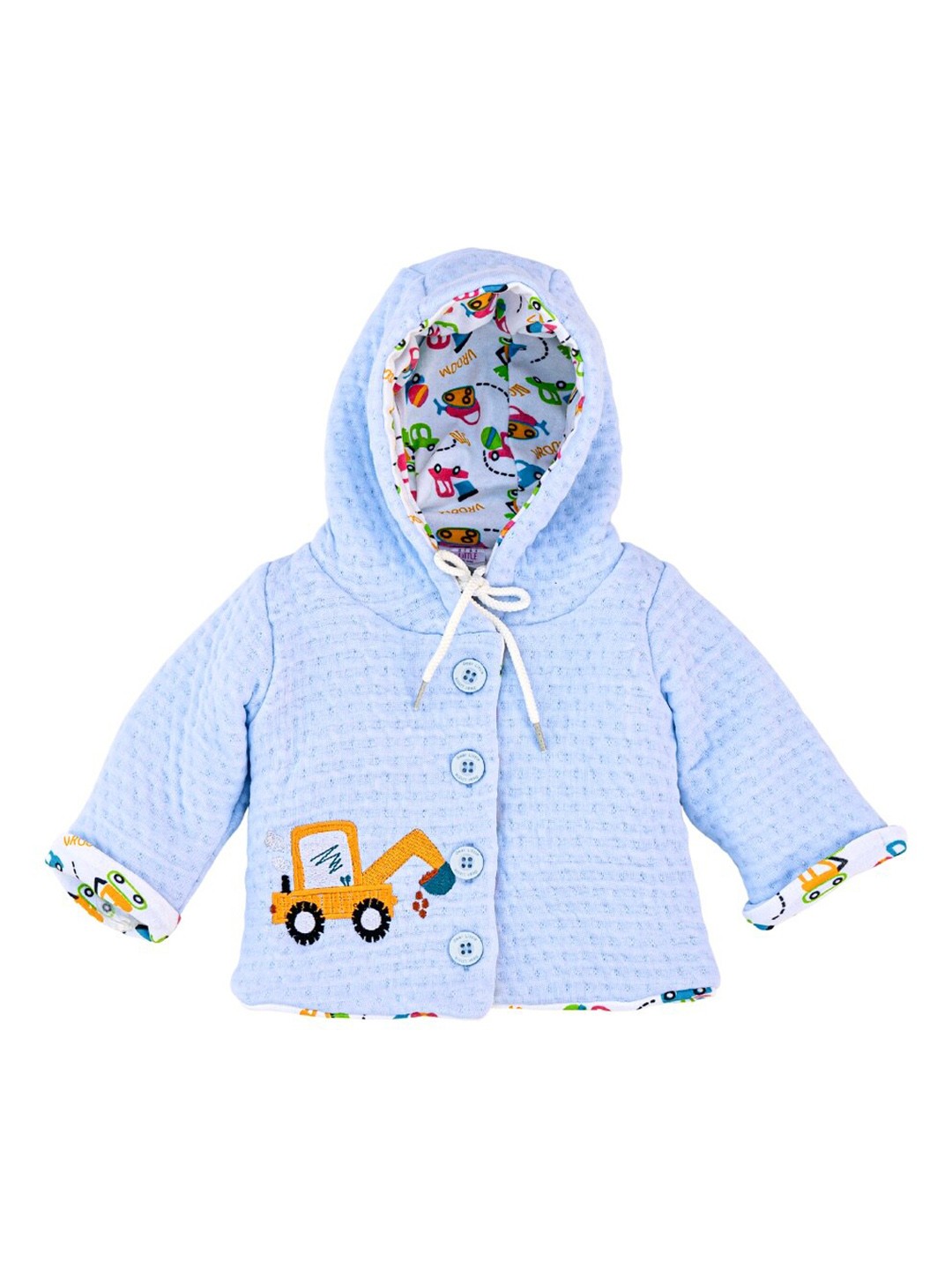

Dear Little Infants Kids Hooded Cable Knit Self Design Cotton Cardigan Sweater, Blue