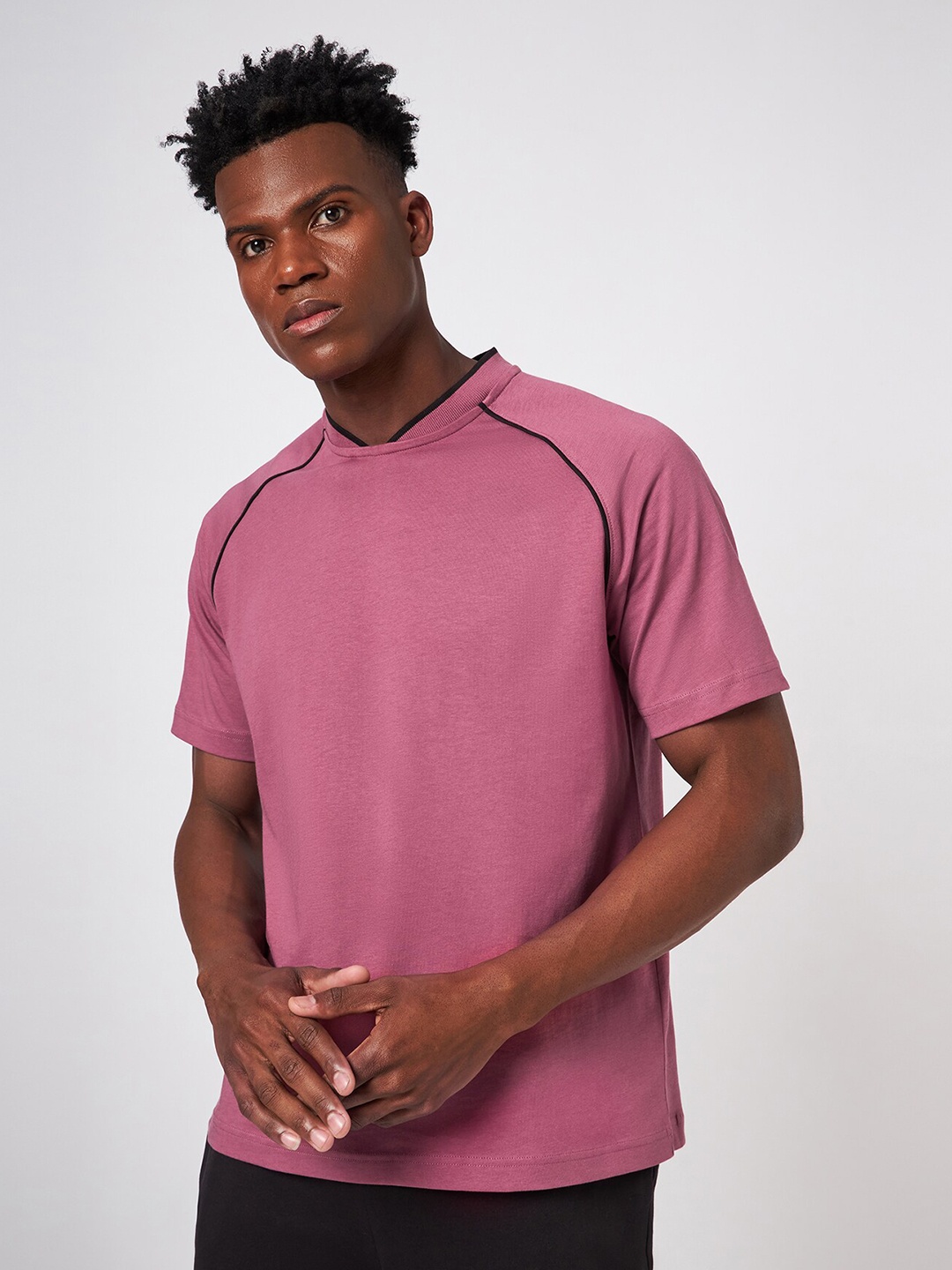 CAVA Stand Collar Cotton Raglan T-shirt, Pink