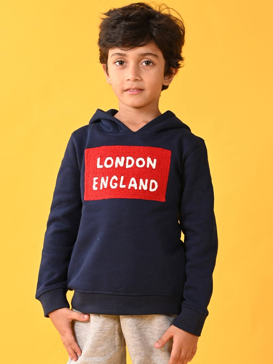 

Anthrilo Boys Printed Hooded Fleece Sweatshirt, Navy blue