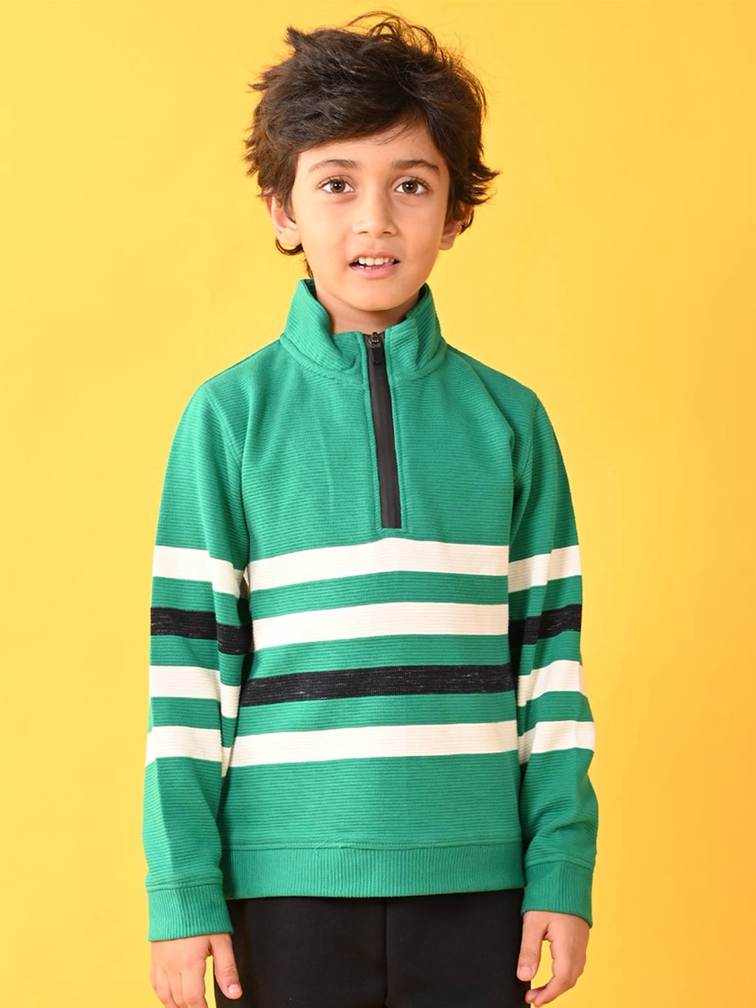 

Anthrilo Boys Striped Mock Collar Fleece Pullover, Green