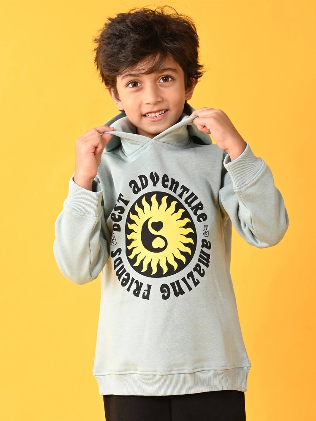 

Anthrilo Boys Graphic Printed Hooded Fleece Sweatshirt, Grey