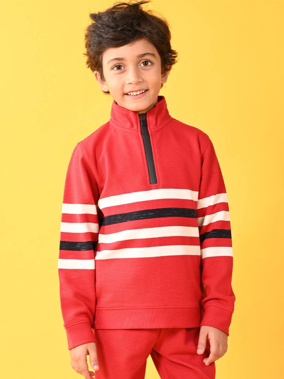 

Anthrilo Boys Striped Half Zipper Fleece Sweatshirt, Red