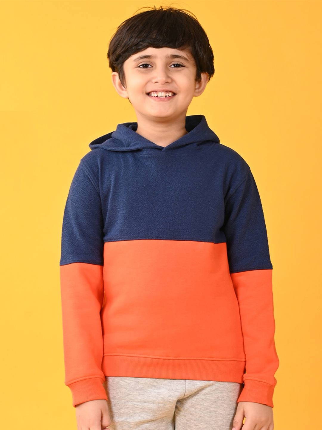 

Anthrilo Boys Colourblocked Hooded Fleece Sweatshirt, Navy blue