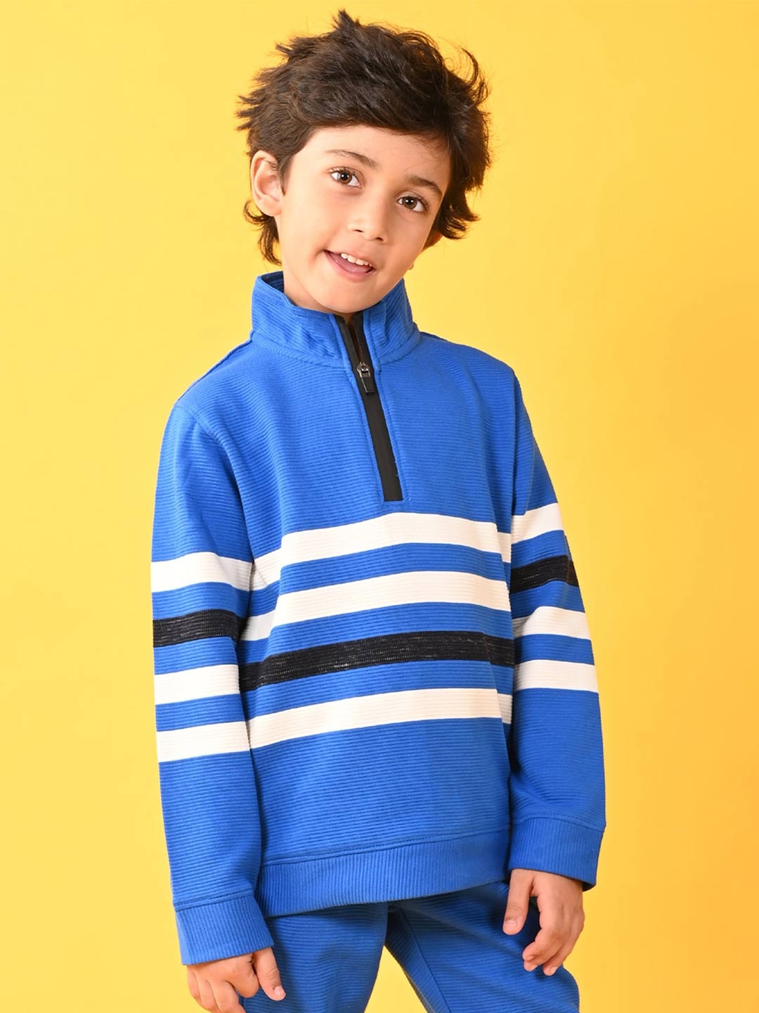 

Anthrilo Boys Mock Collar Striped Fleece Pullover Sweatshirt, Blue