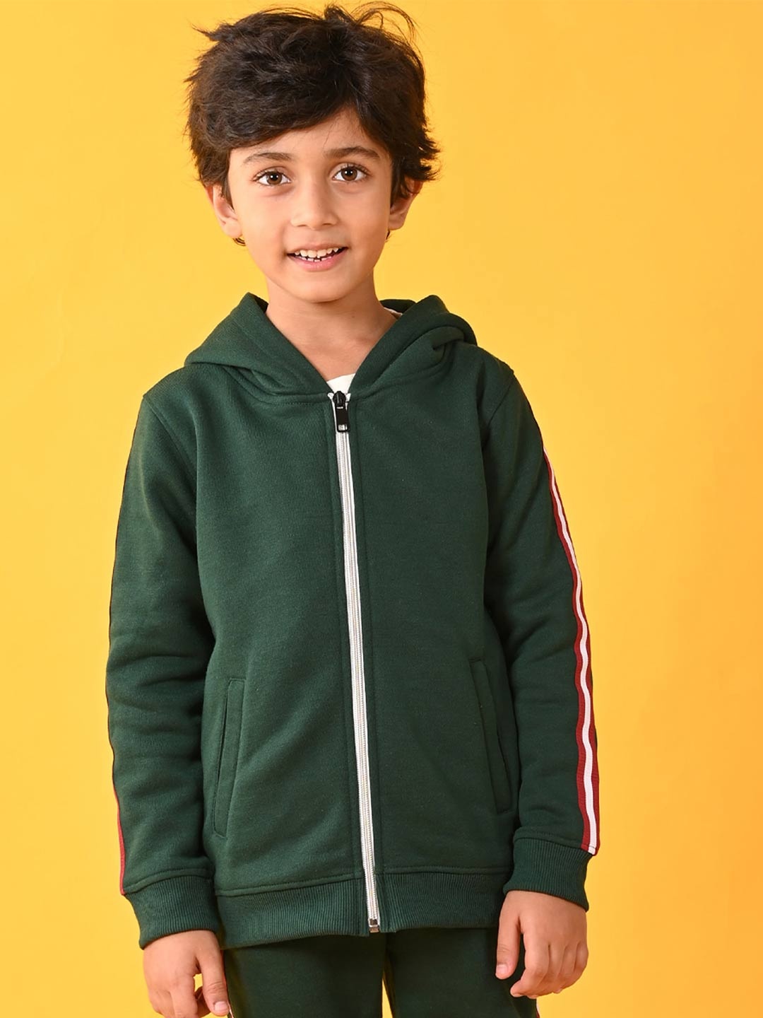 

Anthrilo Boys Hooded Fleece Front-Open Sweatshirt, Green