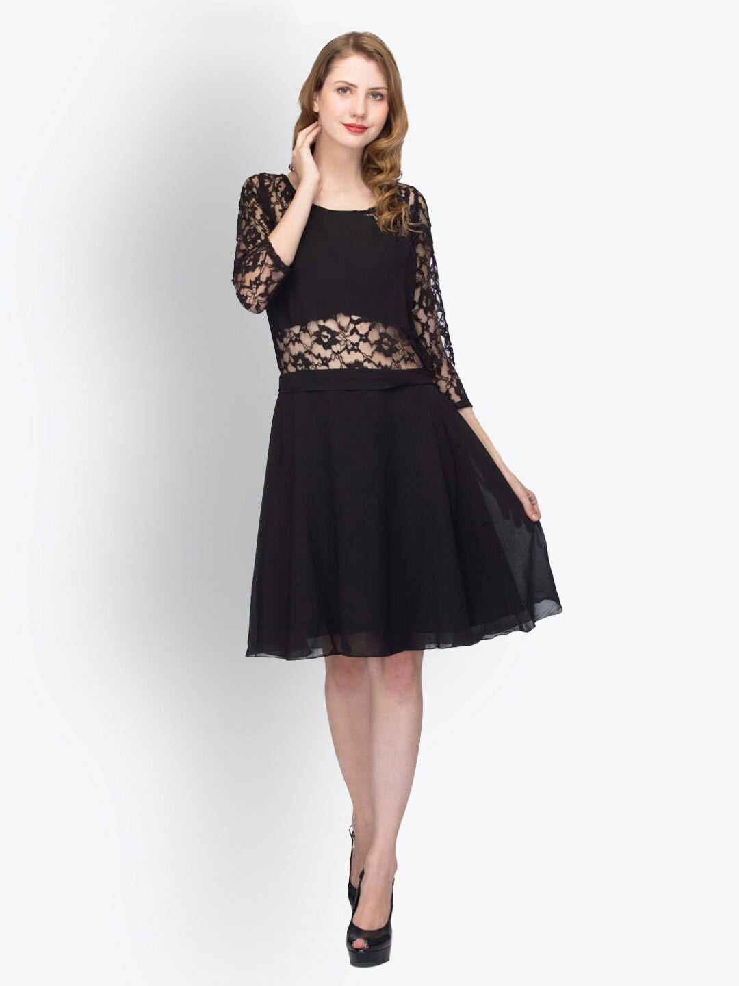 

urSense Black Lace A-Line Dress