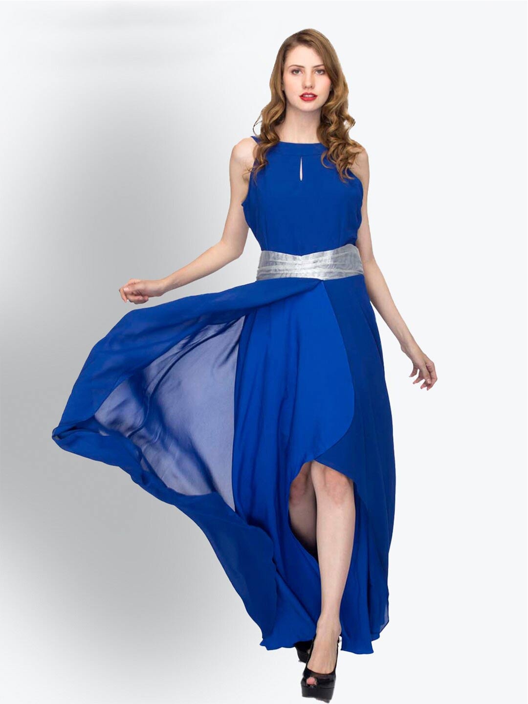 

urSense Georgette Fit & Flare Maxi Dress, Blue
