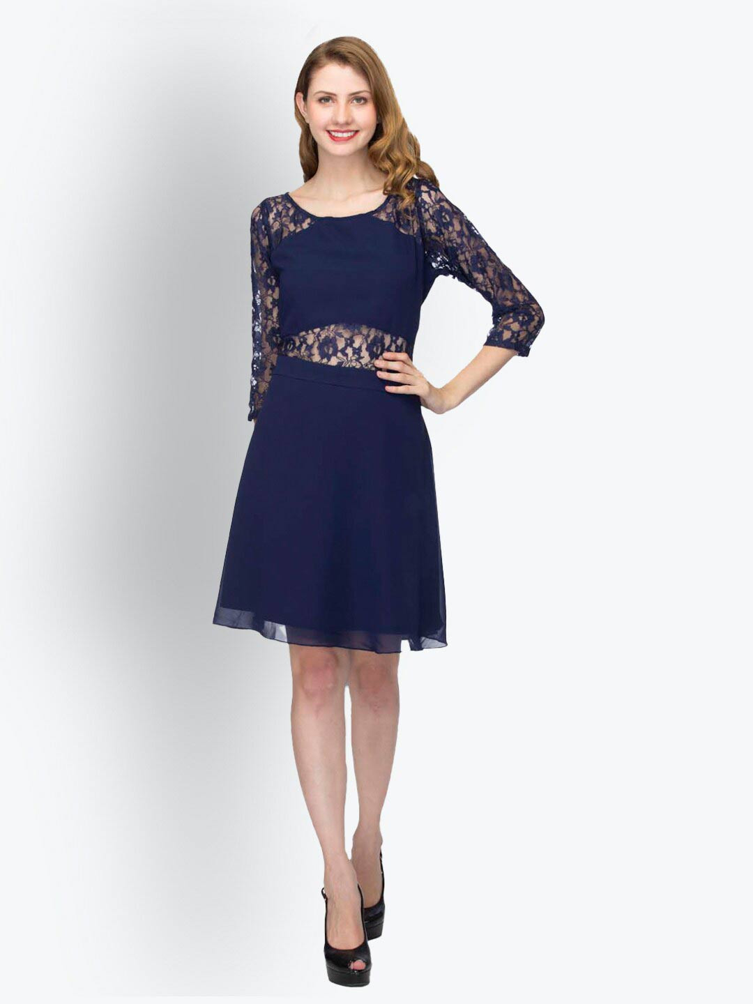 

urSense Lace Fit & Flare Dress, Navy blue