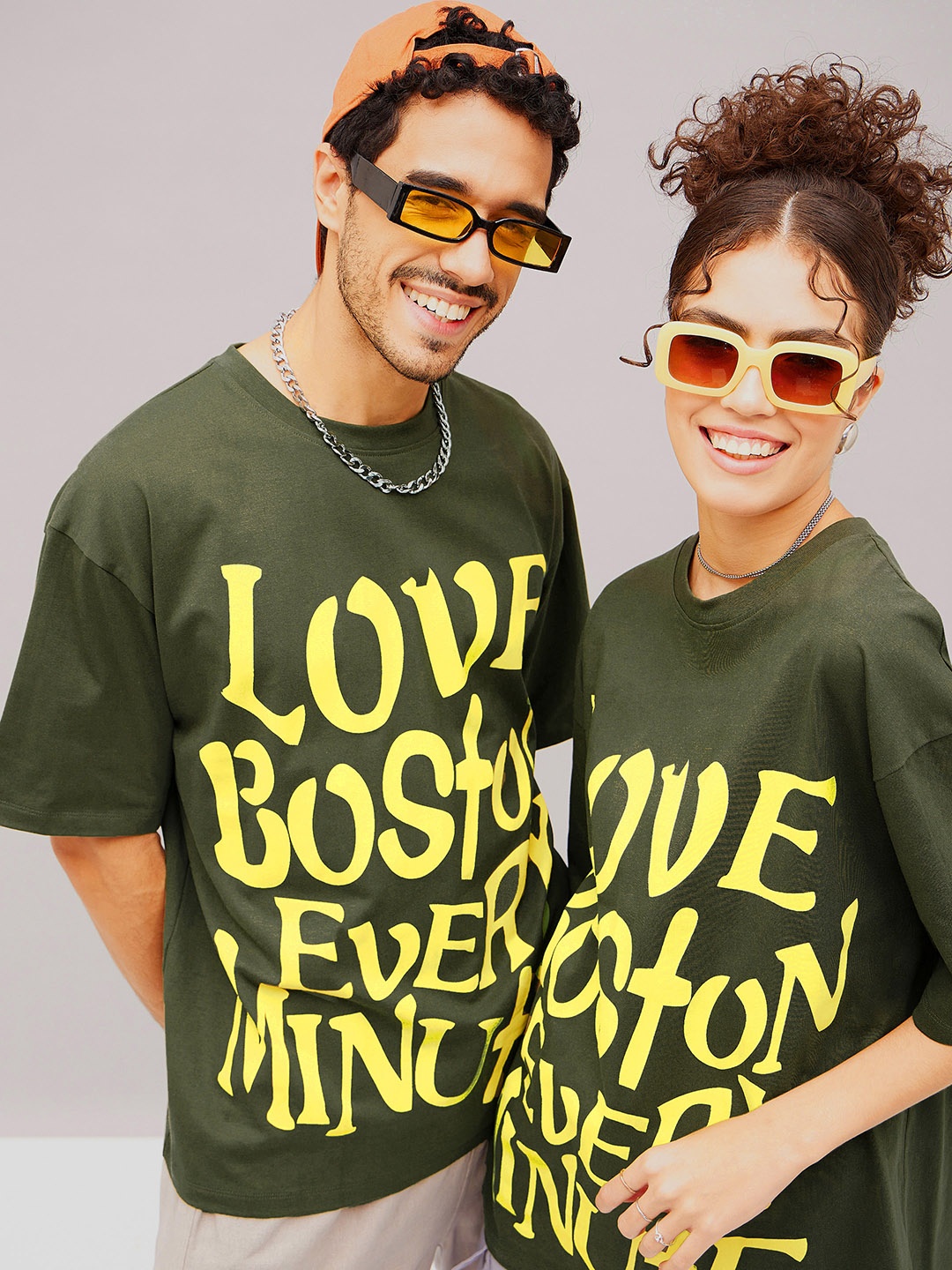 

MASCLN SASSAFRAS Unisex Olive Green Typography Printed Pure Cotton Oversized T-shirt