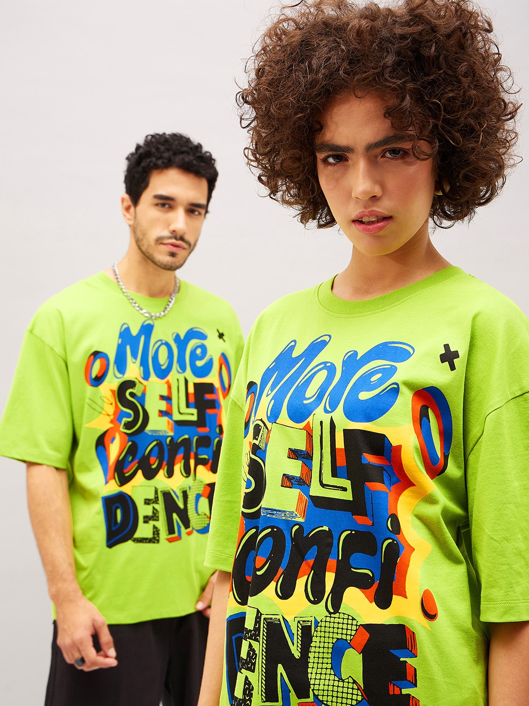 

MASCLN SASSAFRAS Unisex Green Typography Printed Pure Cotton Oversized T-shirt