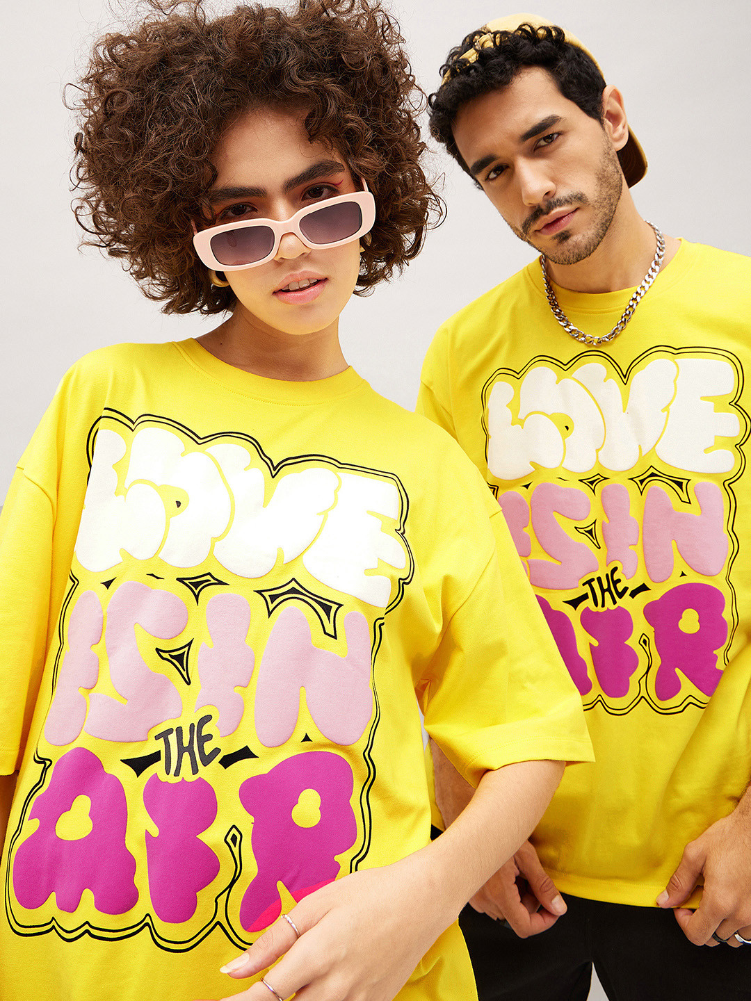 

MASCLN SASSAFRAS Unisex Yellow Typography Printed Pure Cotton Oversized T-shirt