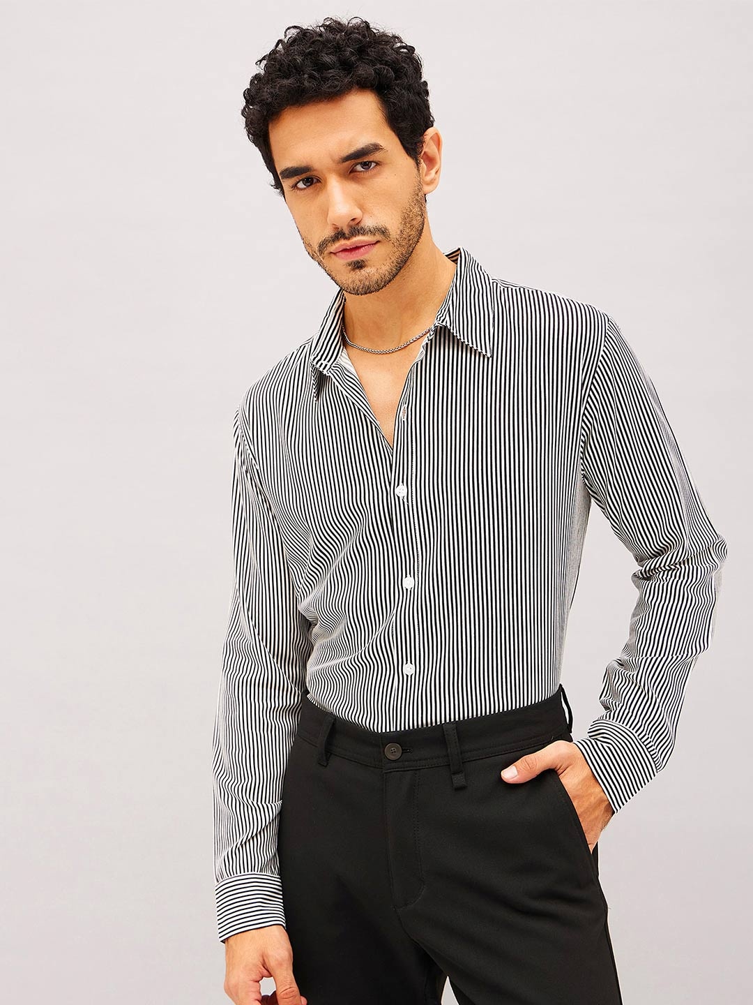 

MASCLN SASSAFRAS Striped Relaxed Casual Shirt, White