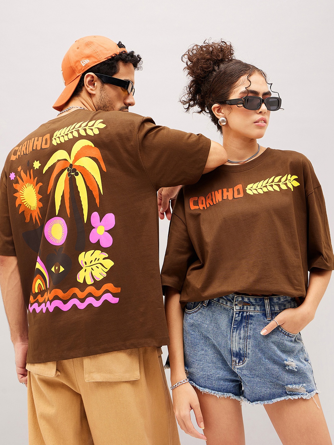 

MASCLN SASSAFRAS Unisex Brown Typography Printed Pure Cotton Oversized T-shirt