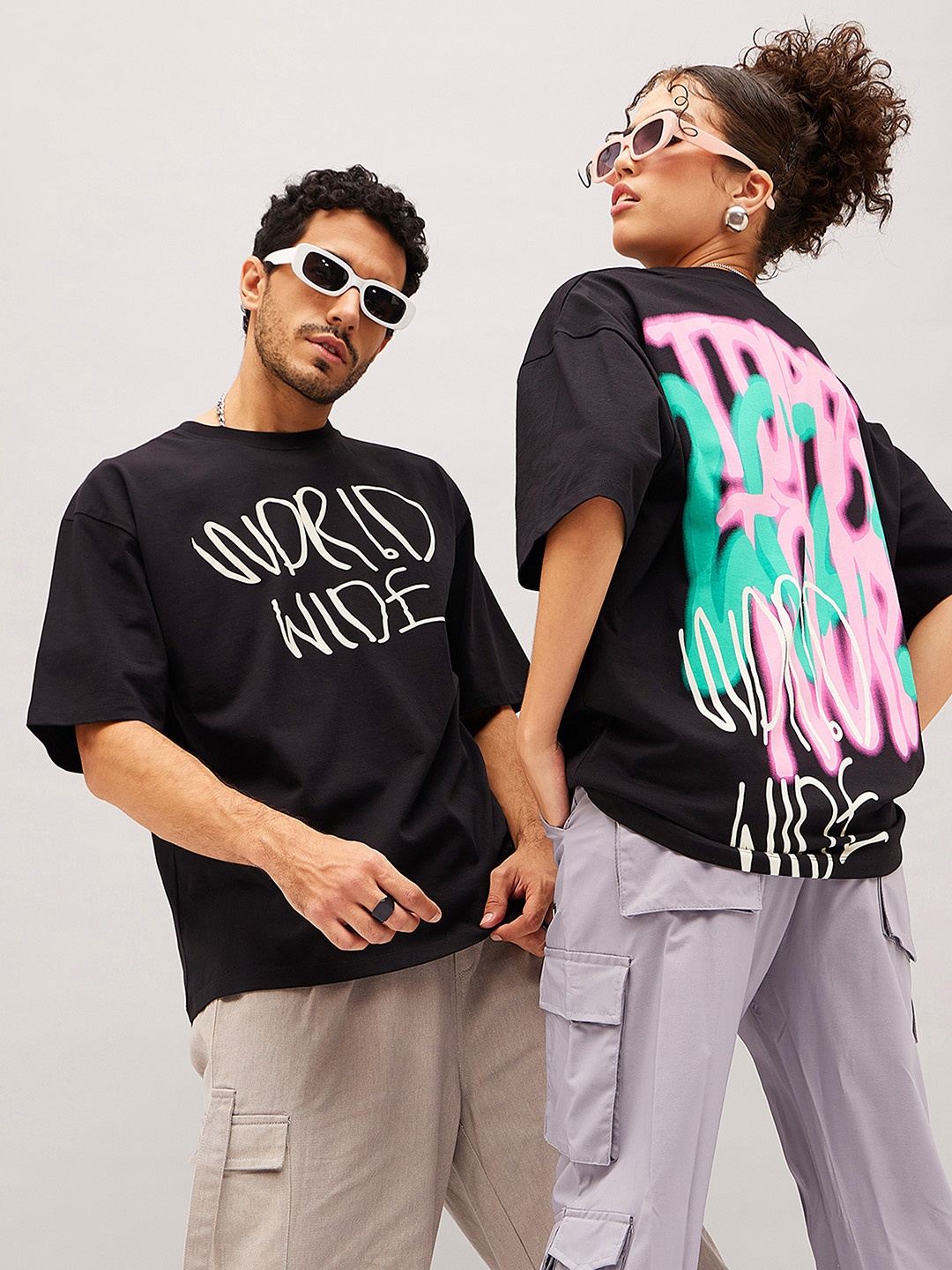 

MASCLN SASSAFRAS Unisex Black Typography Printed Pure Cotton Oversized T-shirt