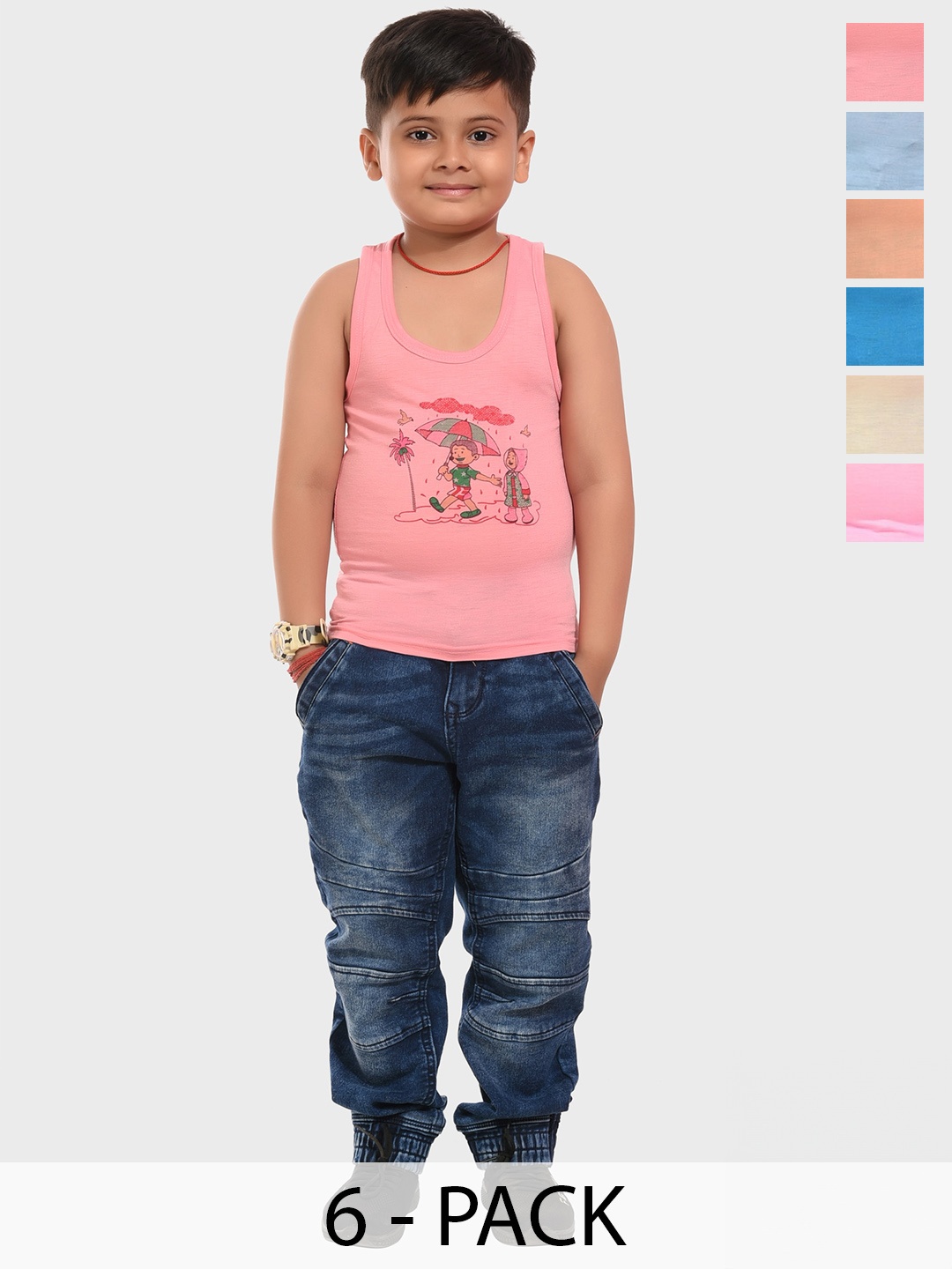 

BAESD Boys Pack Of 6 Printed Cotton Innerwear Vests, Blue