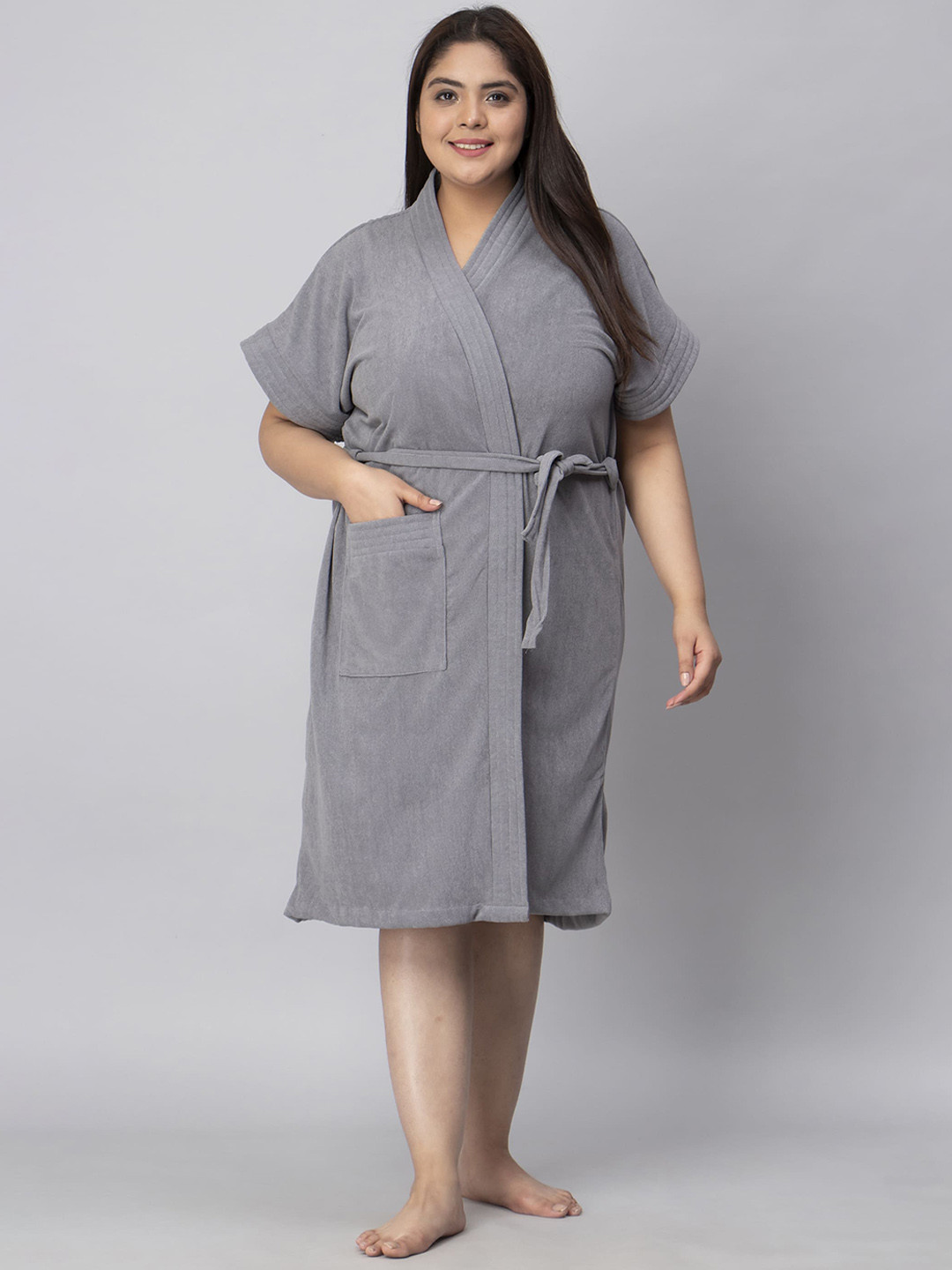 

LacyLook Women Plus Size Belted Bath Robe, Grey