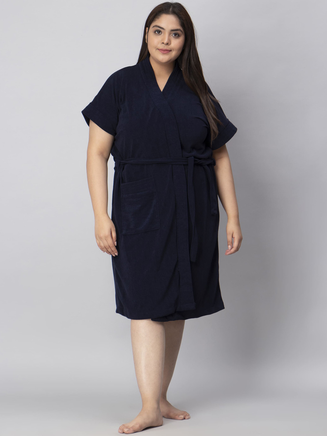 

LacyLook Women Plus Size Belted Bath Robe, Navy blue