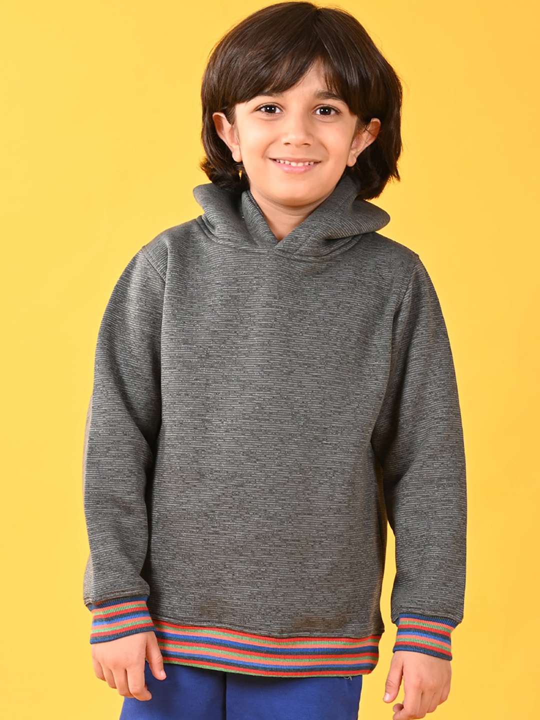 

Anthrilo Boys Striped Hooded Fleece Pullover, Grey