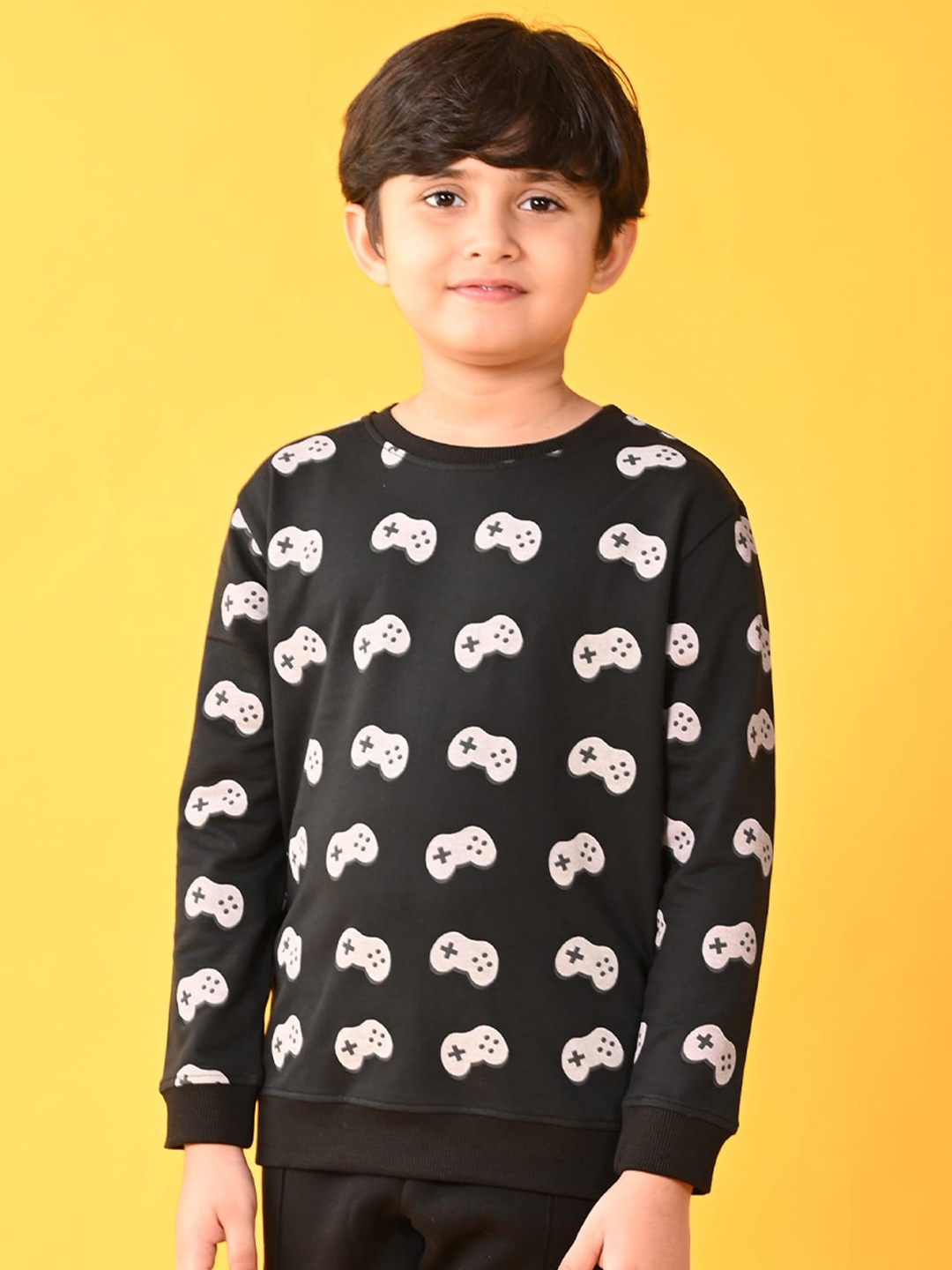 

Anthrilo Boys Conversational Printed Fleece Pullover, Black