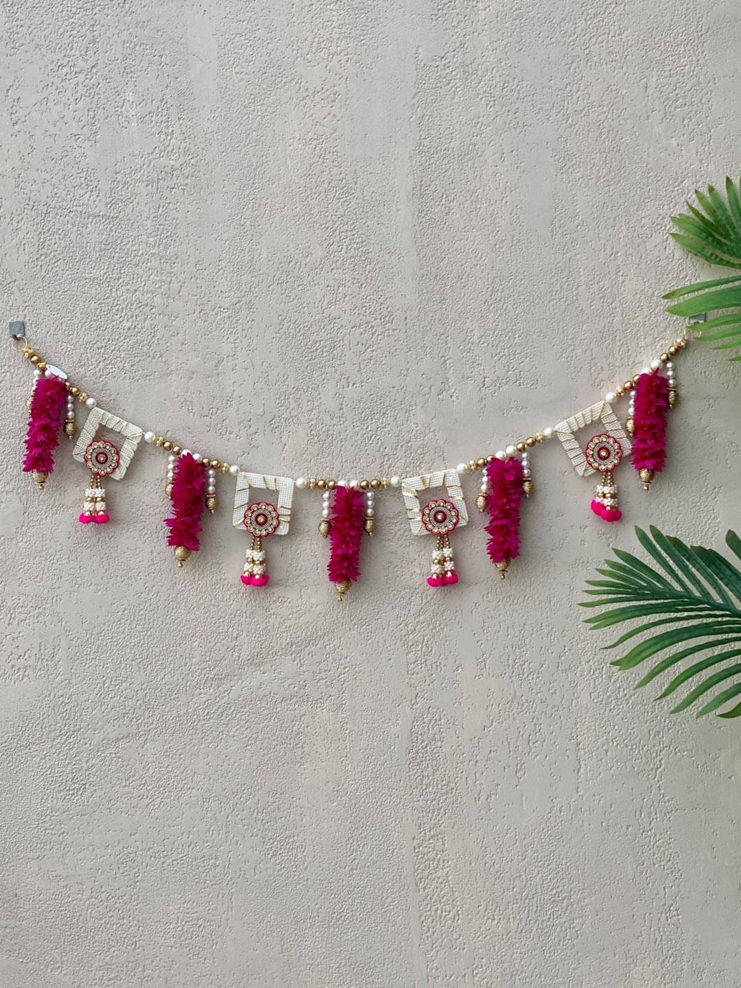 

Mason Home Pink & White Stones Studded & Beaded Festive Toran