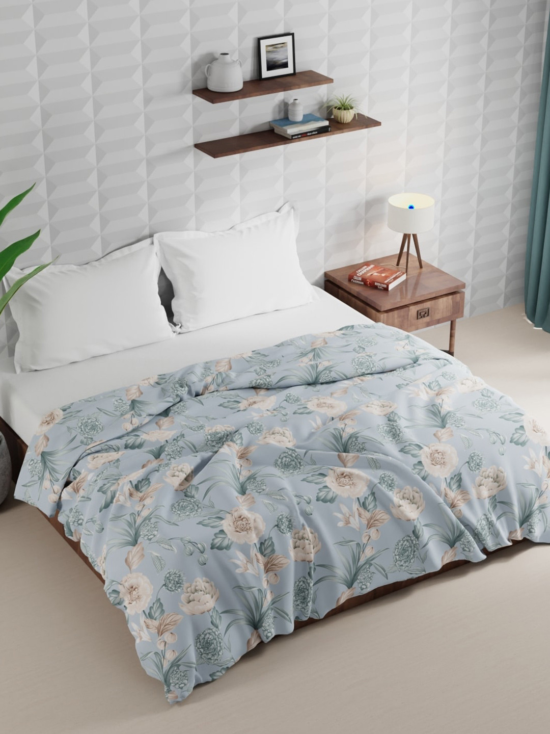 

BIANCA Rumba Blue & White Floral Microfiber AC Room 120 GSM Double Bed Comforter