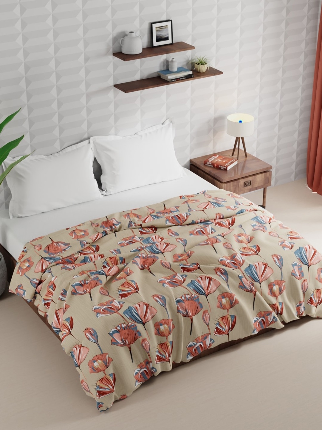 

BIANCA Beige & Red Floral Microfiber AC Room 120 GSM Double Bed Comforter