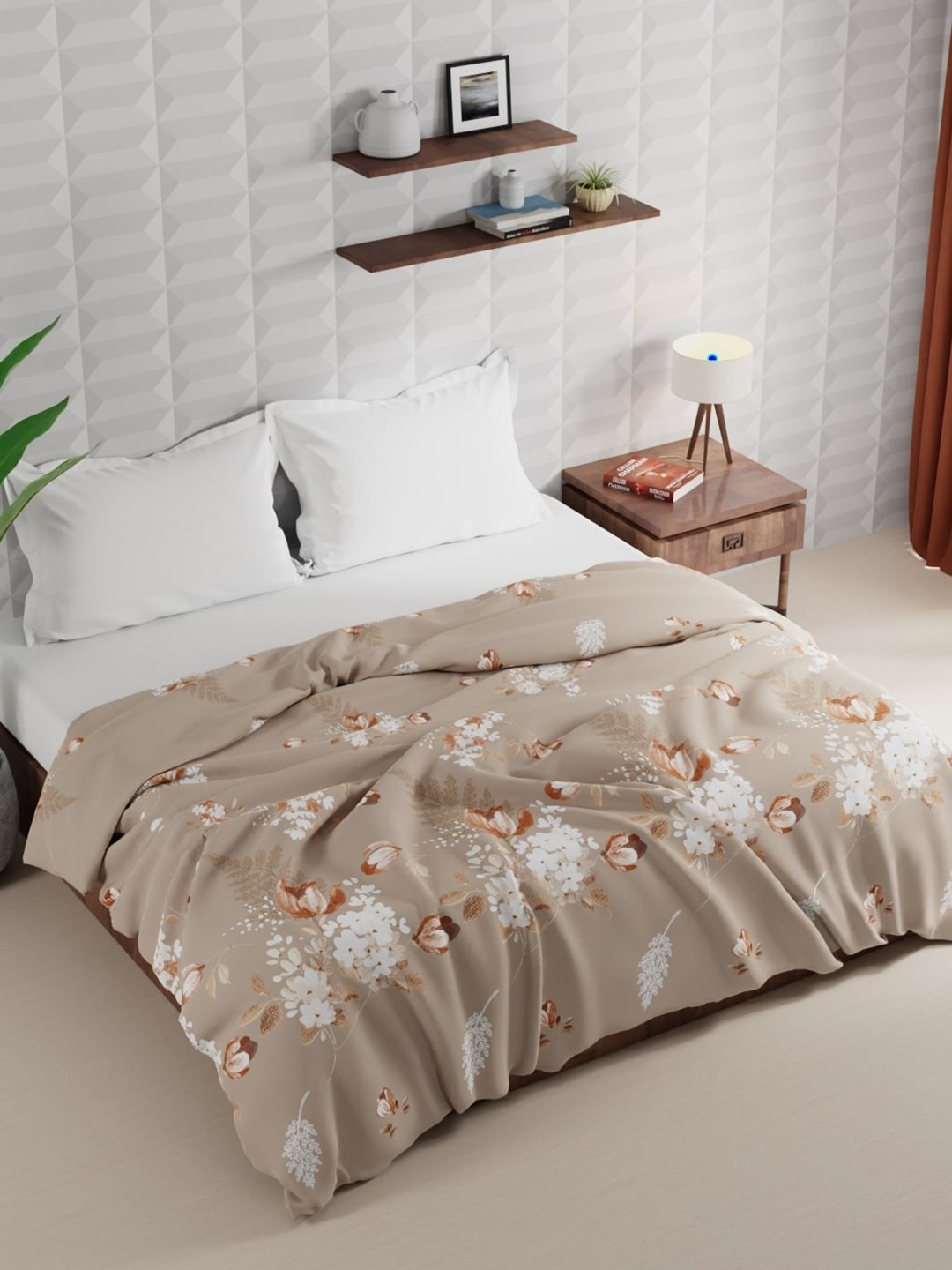 

BIANCA Rumba Coffee Brown & White Floral Microfiber AC Room 120 GSM Double Bed Comforter