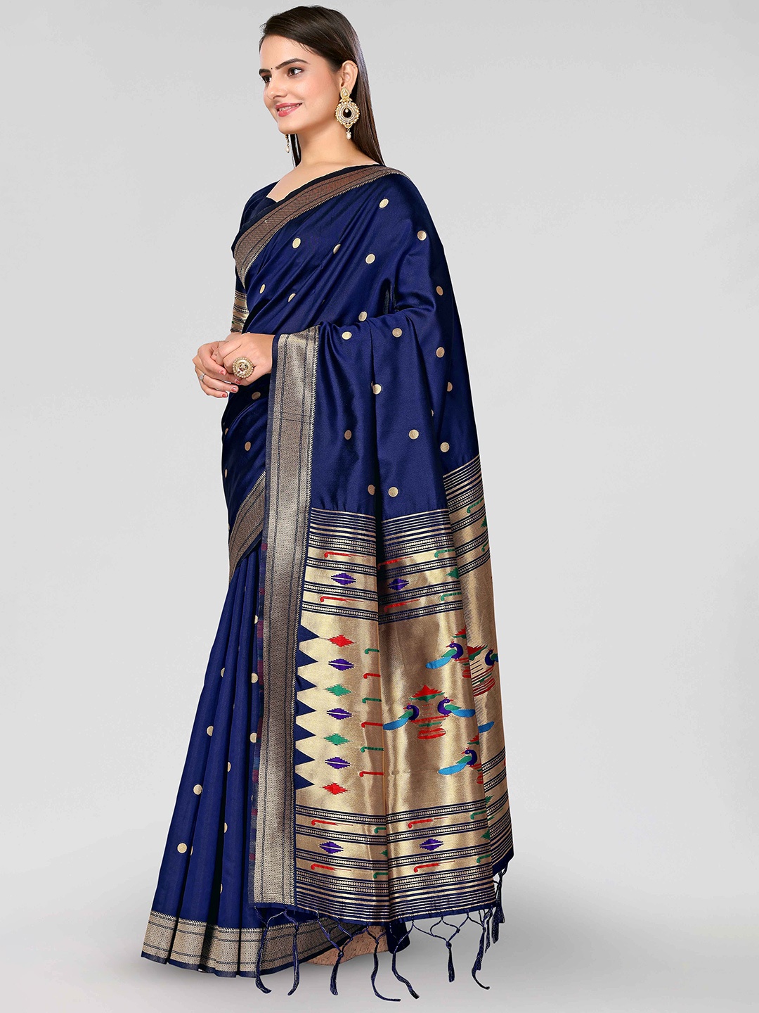 

DIVASTRI Ethnic Motifs Woven Design Zari Detailed Paithani Saree, Navy blue