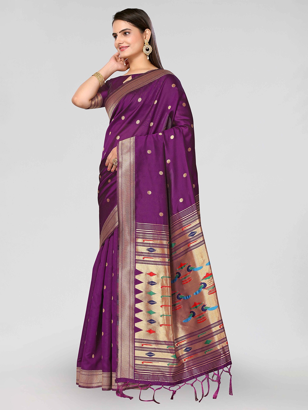 

DIVASTRI Ethnic Motifs Woven Design Zari Detailed Paithani Saree, Purple